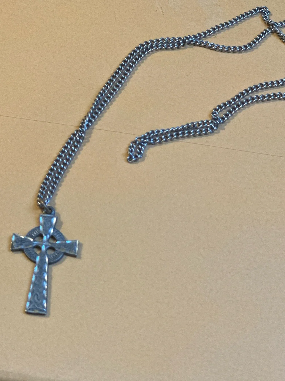 Celtic Cross Pendant Necklace Antique Silver Tone - Men's Accessory